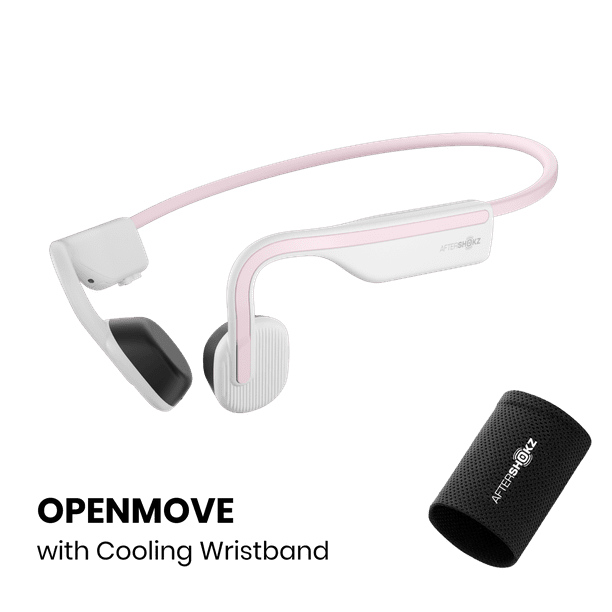AfterShokz OpenMove Wireless Bone Conduction Bluetooth Headphones with  Cooling Wristband (Himalayan Pink)