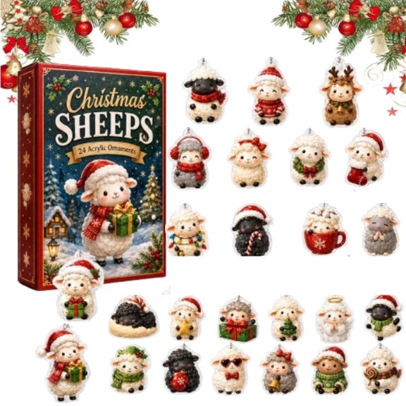 Christmas Sheeps Advent Calendar 2026, 24 Days of Excitement with Collectible Surprises, 2D Acrylic Ornaments,Countdown Calendar for Family & Friends Gift