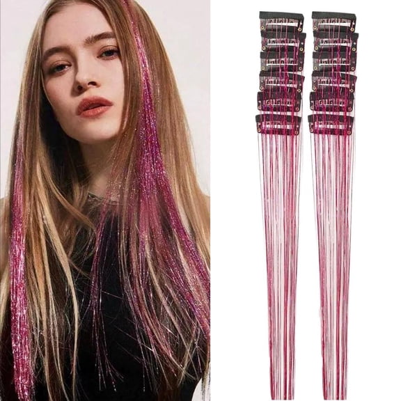 Shiny Threads Glitter Hair Tinsel Extensions - Sparkle Style for Women's Parties and Festivals, Lightweight Clip-in Hair Accessories