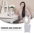 thumbnail image 5 of Vintage Hand Mirror Comb Set Girls Cosmetic Classic Wide Tooth Comb Embossed Flower Detangling Hair Brush Rat, 5 of 5