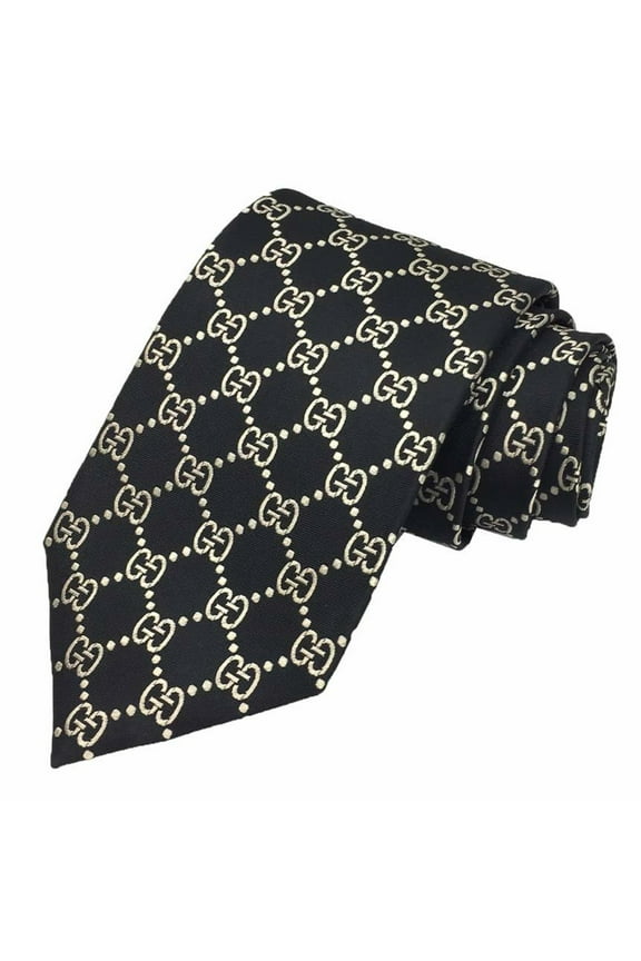 Pre-Owned GUCCI Gucci tie GG silk black men's