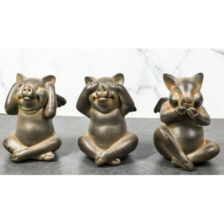 Rustic Country Angel Winged Pigs in See Hear Speak No Evil Poses Figurines Set