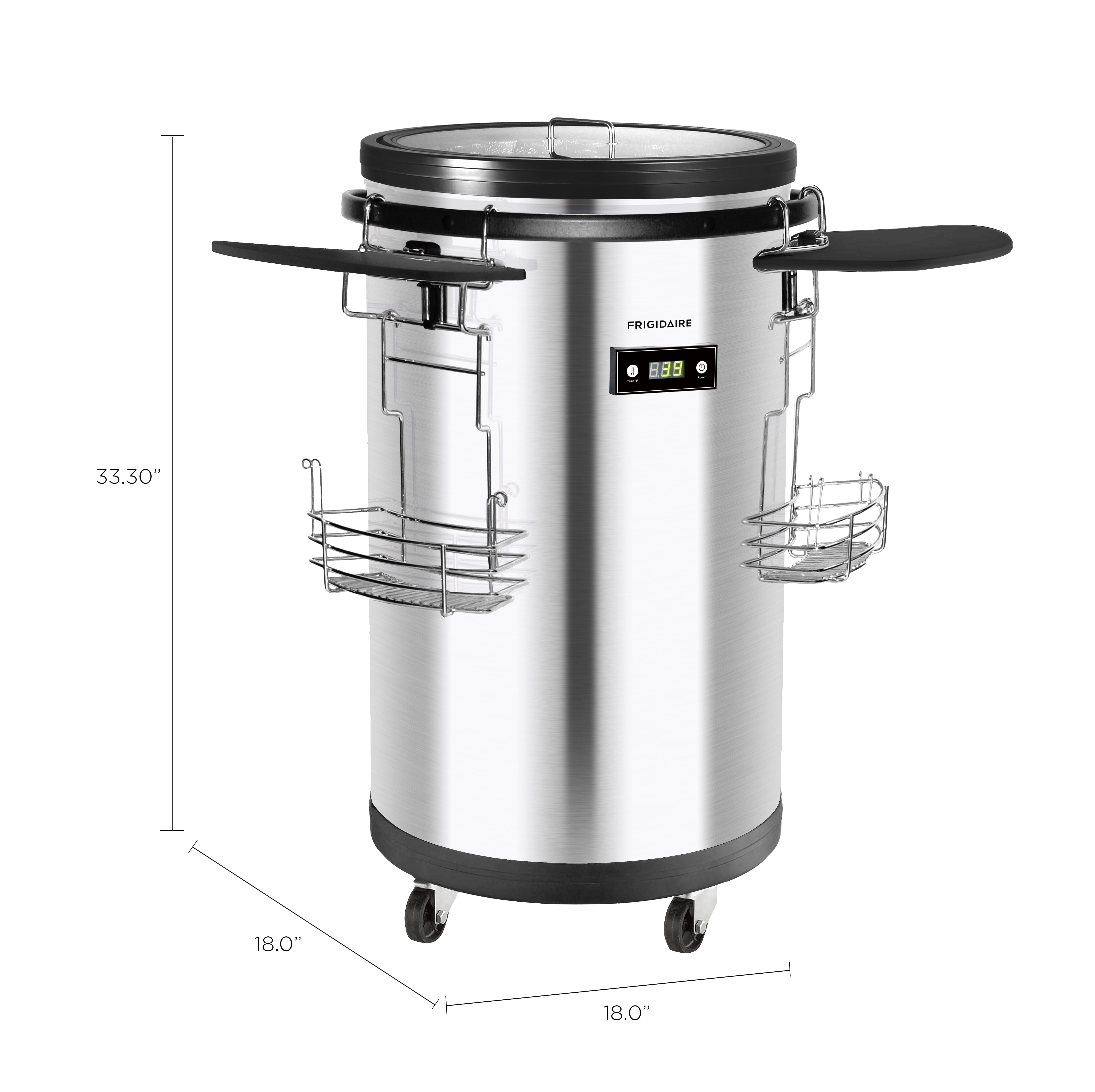 Frigidaire 85 Can Electric Party Cooler with Wheels, Digital Temperature Control, Cooler Cart for Parties, Events, Bar, Stainless Steel