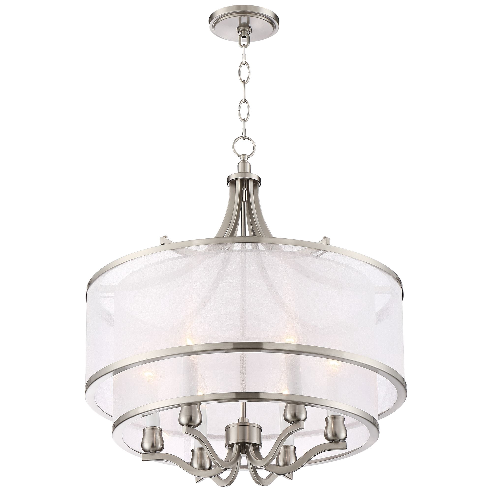 Possini Euro Design Nor Brushed Nickel Pendant Chandelier 23" Wide Modern Double White Organza Shade 6-Light Fixture for Dining Room Kitchen Island