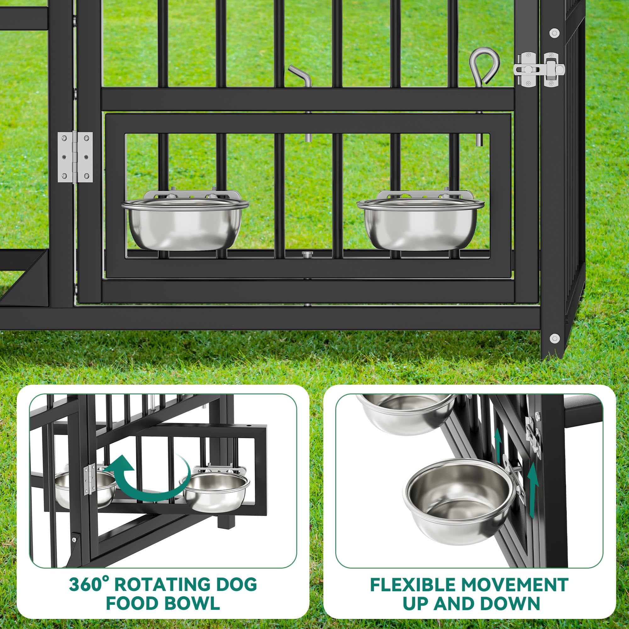 Outdoor Dog Enclosure With Rotating Feeder Bowls  4'l X 4'w 5'h Outside Kennel Roof Heavy Duty Cage For Small Medium Dogs
