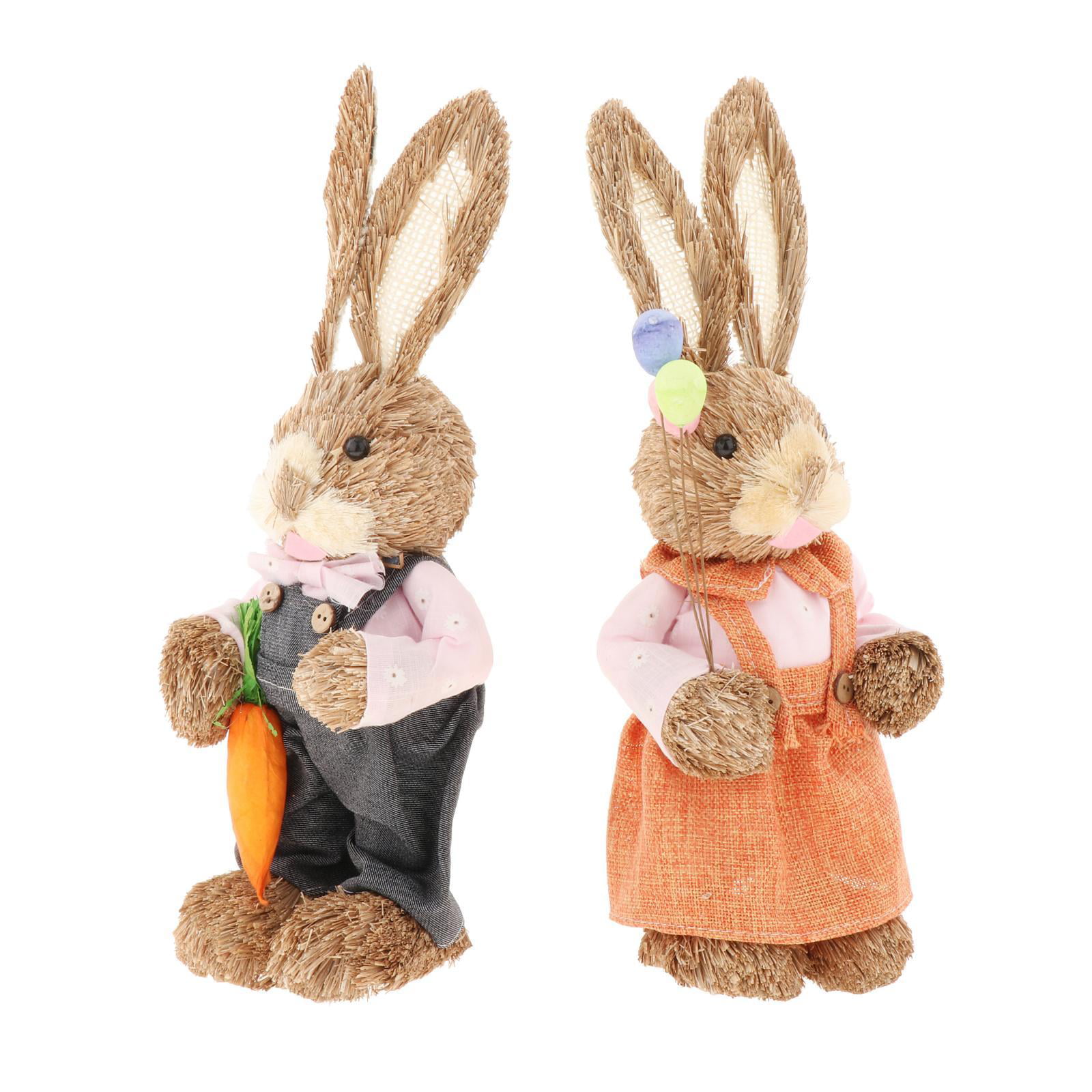 35cm Traditional Straw Easter Bunny Rabbit Home Decoration Blue Jacket Tie Boy 