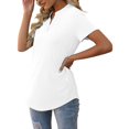 thumbnail image 4 of Gibobby Camiseta de manga corta con cuello en V Camiseta suelta informal con cuello en V para mujer, blusa manga corta con estampado(Blanco,CH), 4 of 5