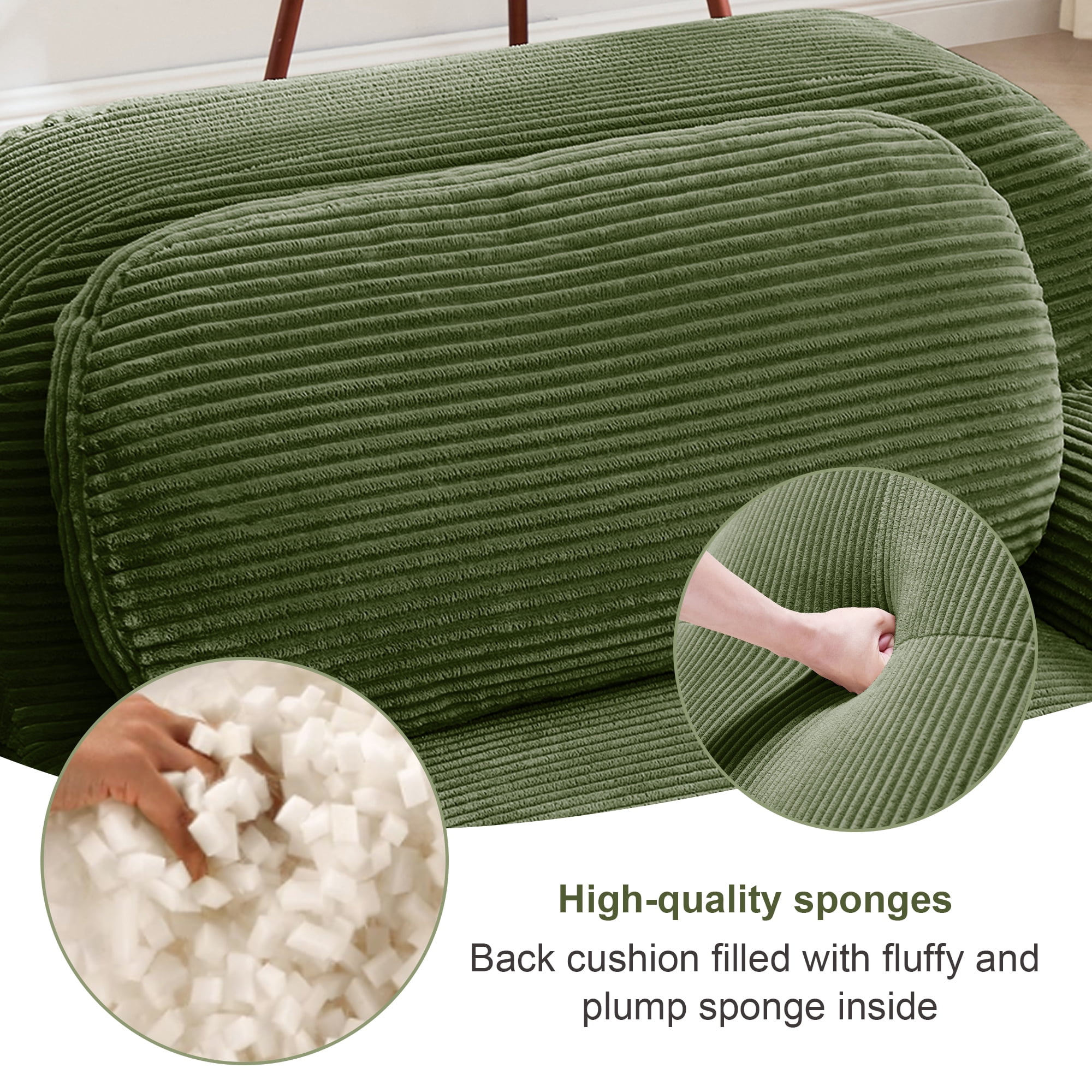 Alvantor 117" Modular Sectional Sofa Corduroy Oversized U-Shaped Cloud Couch with Movable Ottomans Upholstered Sofa for Living Room Bedroom, No Assembly Required, 3-Seats, Green