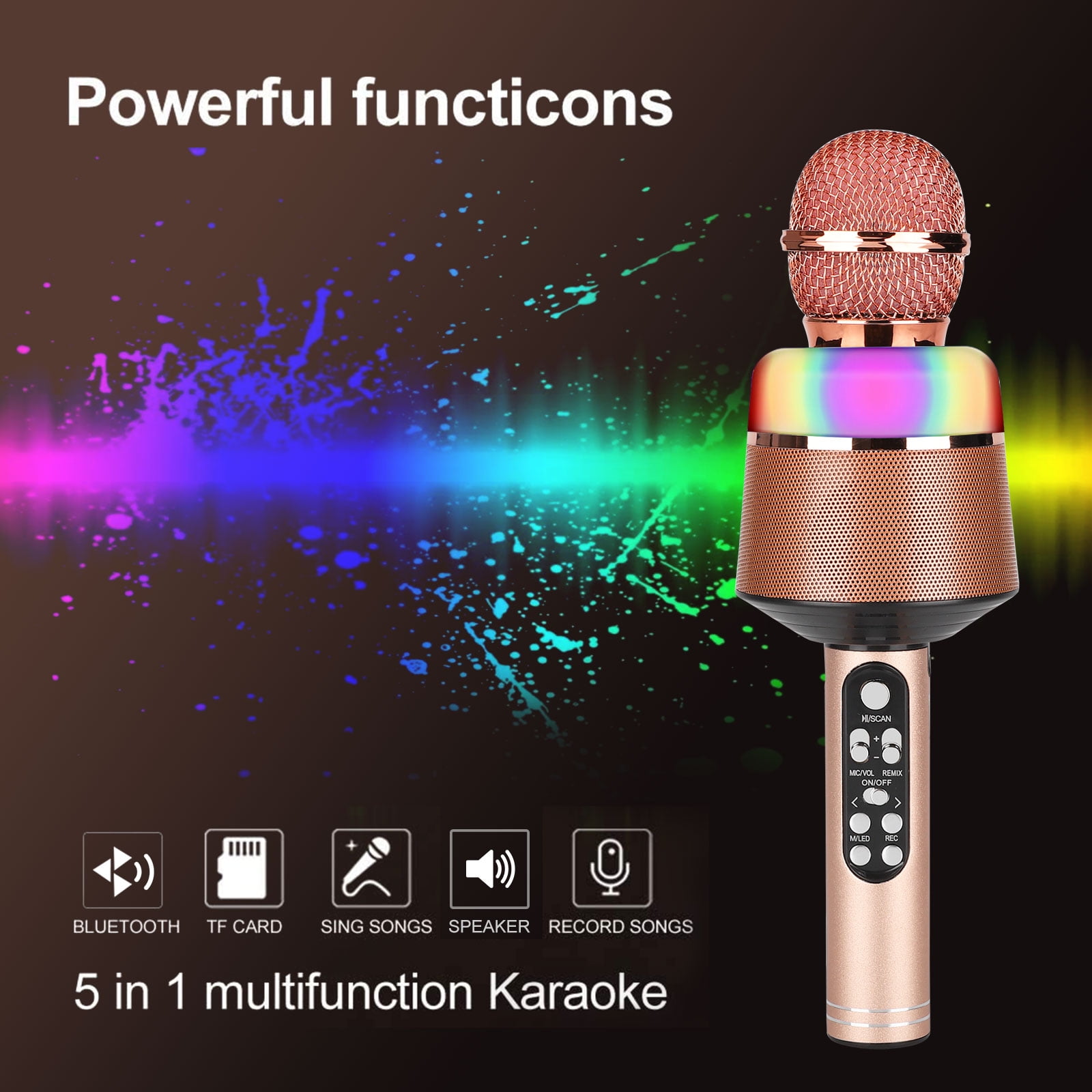 Kids Wireless Karaoke Microphone with Speaker Colorful LED Light for Girls Boys Toddlers Portable Handheld Bluetooth Music Toys for Singing Music Playing Party KTV Support iOS Android Birthday Gifts 