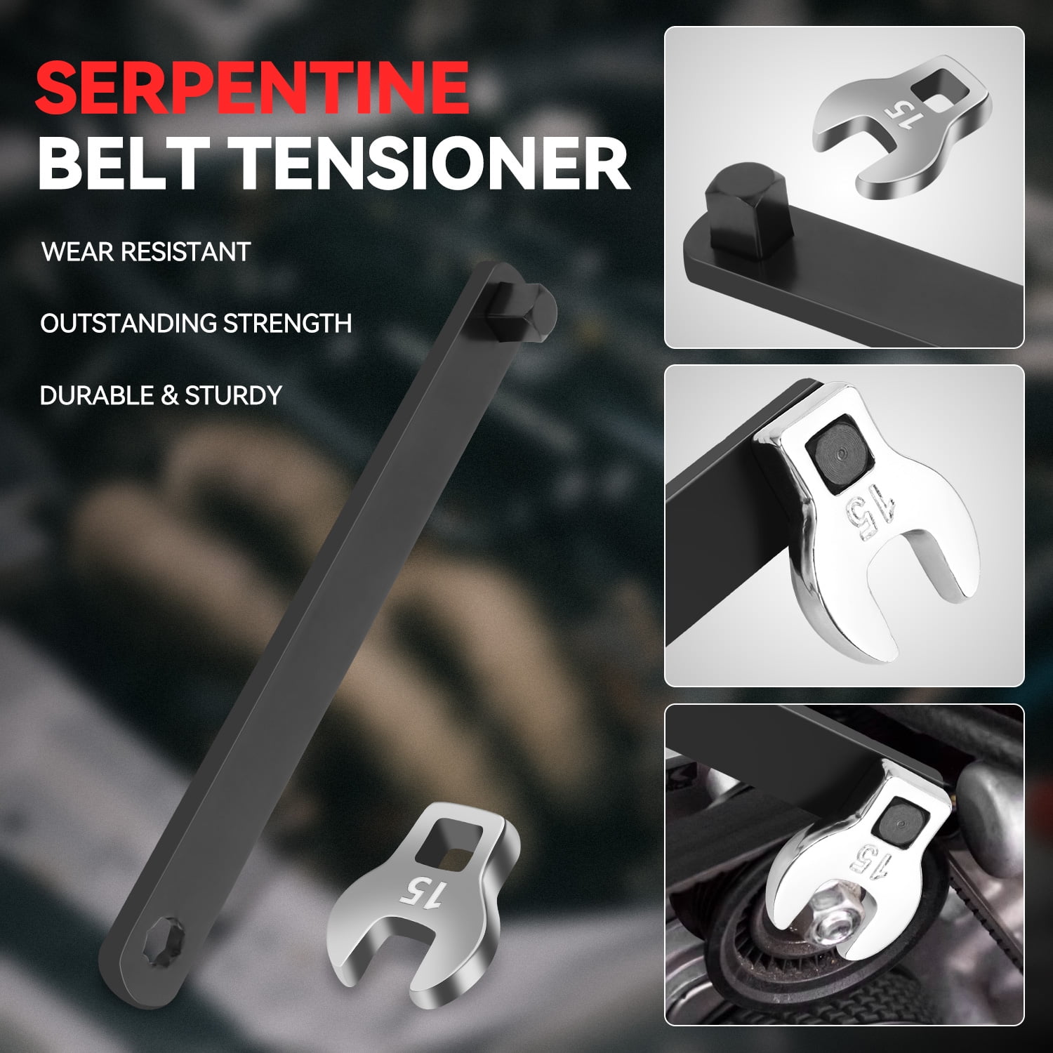 DNA Motoring 9Pcs 0.38" Pulley Wrench Installation Removal Serpentine Belt Tool Set w/ Case