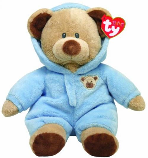 Ty Pluffies PJ Baby Bear Blue Velour Pajamas Non Removable PJ's w Hood 12" 2013 