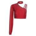 thumbnail image 3 of iiniim Women Shiny Rhinestone Dance Top Ballet Dance Adult Contemporary Shiny Crop Tops Burgundy L, 3 of 7