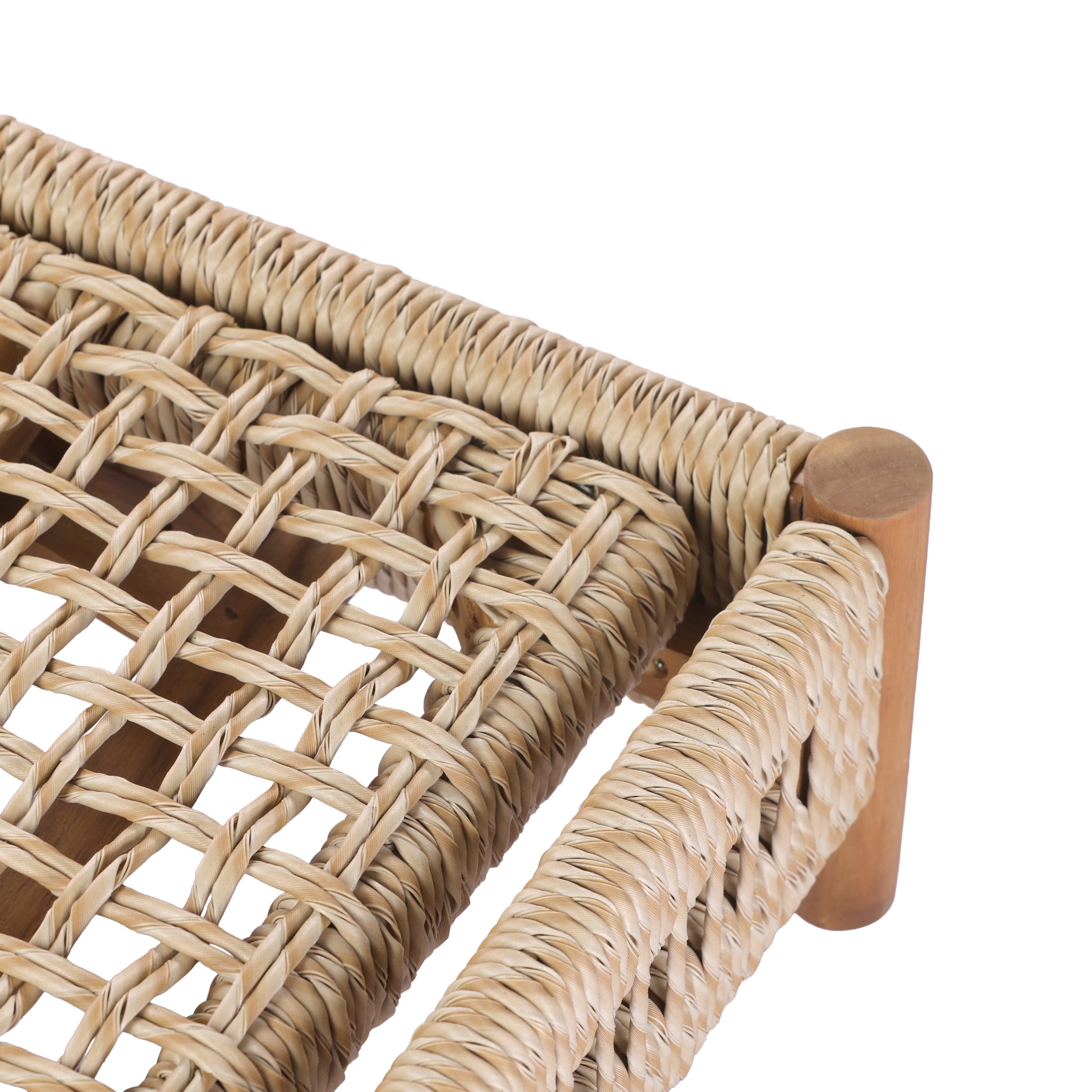 Christopher Knight Home Outdoor Wicker Chaise Lounge, Acacia Wood Frame, Adjustable Backrest, Beige