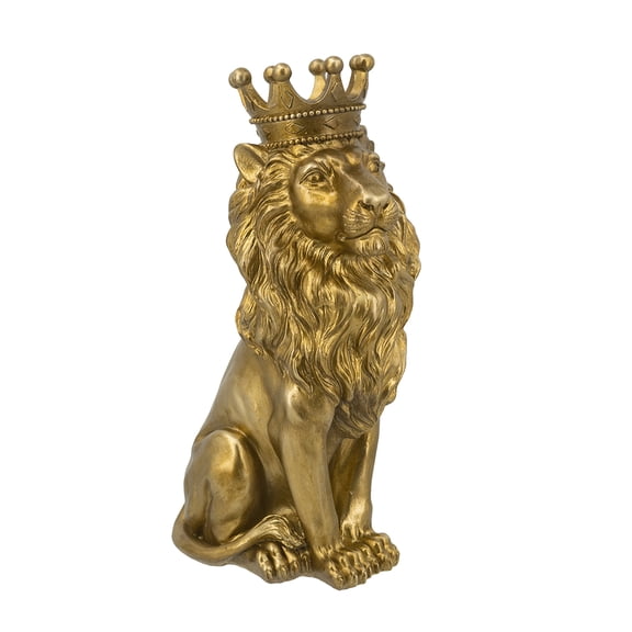 A&B Home Gold Lion with Crown Resin Statue 7.5" x 5.1" x 13"