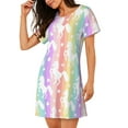 thumbnail image 2 of Rainbow Unicorn Women'S Nightgown Sleepwear Short Sleeves Nightshirt Loose Comfy Pajama Small, 2 of 8