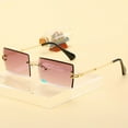 thumbnail image 3 of Rectangle Rimless Sunglasses for Men Women Vintage Retro Square Gold Metal Frameless Glasses Tinted Lens, 3 of 5