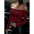 thumbnail image 6 of MOYIKO Off The Shoulder Tops For Women Fitted Long Sleeve Shirts Elegant, 6 of 7