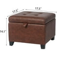 thumbnail image 3 of Adeco Faux Leather Storage Ottoman Bench with Wood Legs, 17.7" Square Red and Brown PU Cube Foot Stool, Upholstered Button Tufted Vanity Chair with Hinged Lid for Living Room, Bedroom, Dorm, 3 of 18