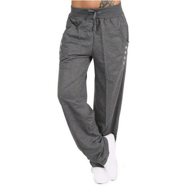 Timegard Plus Size Pants for Women Straight Leg Drawstring High Waist Pants Casual Solid Color Trousers with Pockets