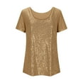 thumbnail image 6 of Women's Real Sequin Short Sleeve T-Shirt, Round Neck Sparkly Glitter Top, Dazzling Party Blouse for Evening Out, Club Wear, Casual Day to Night Outfits Gold S, 6 of 6