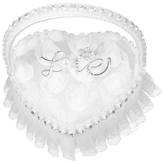 FONDOTIN Wedding Party Favors 1Pcs Lace and Satin Heart Shape Ring Pillow