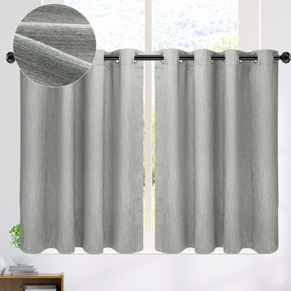 PiccoCasa 2 Panels Kitchen Linen Look Blackout Curtains Gray 52"x36"