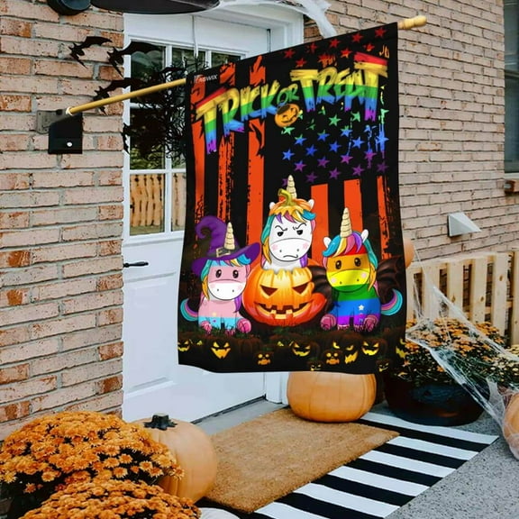 Flagwix Halloween Flag, LGBT Unicorn Halloween Trick Or Treat Halloween Decoration, Fall Decor, Outdoor Canvas Double-sided Printed Flag 30x40 House Flag