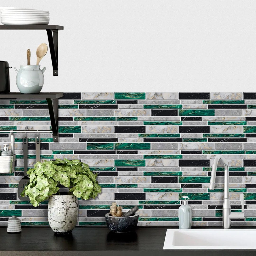 16 Pcs Tiles Decals Peel and Stick Backsplash Vinyl Marble Tile Stickers Kitchen Bathroom Wall Decor 9.68x4.72 Inch