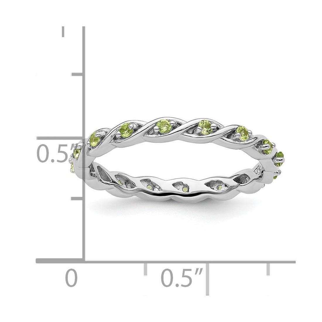 2.5mm 925 Sterling Silver Polished Prong set Stackable Peridot Ring Size 6 Stackable Ring for Women