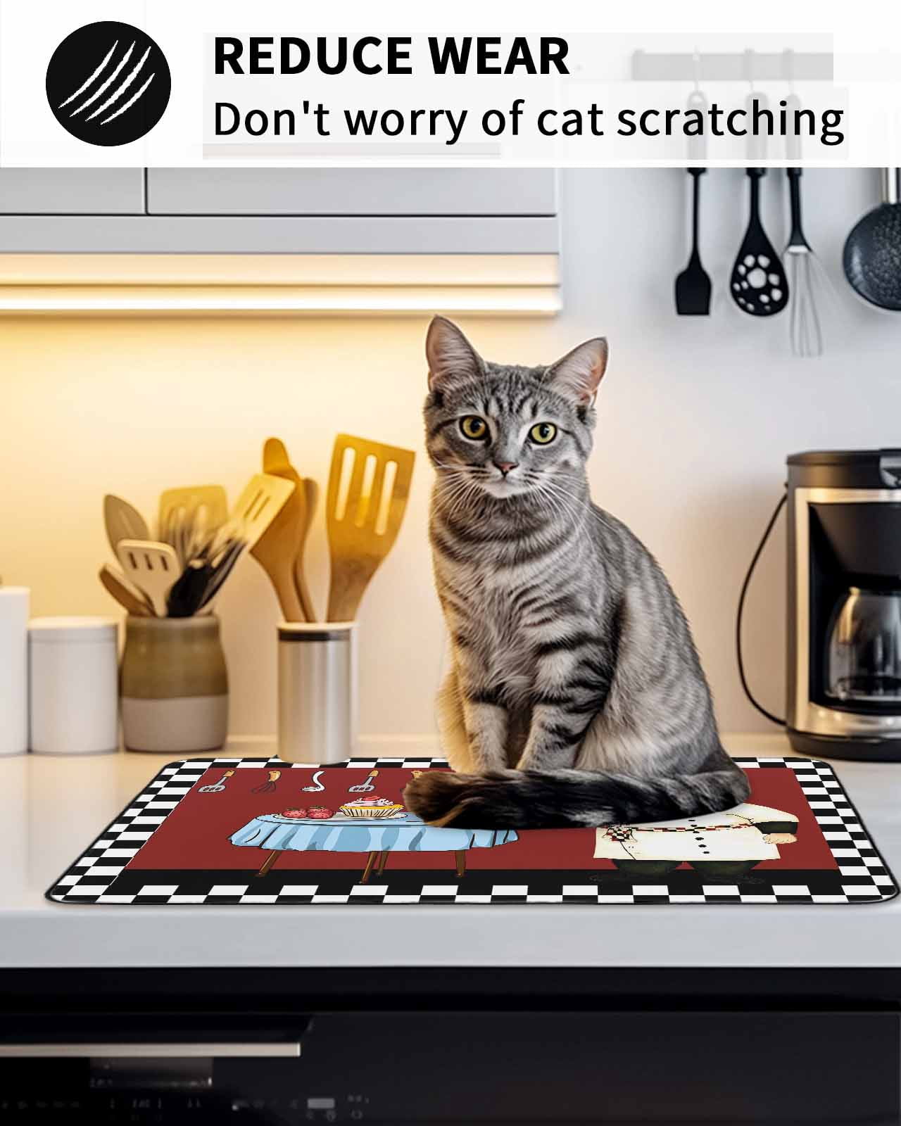 Stove Top Covers for Electric Stove, Chef Glass Stovetop Cover Protector, Cartoon Red Food Cooking Black White Buffalo Check Induction Cooktop Protector Oven Mat for Kitchen Countertop 24"x21"