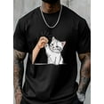 thumbnail image 6 of Men's T-Shirt Single Line Drawing Cute White Cat Line Short Sleeve Casual Tee Classic Crew Neck T-Shirt for Men, S, 6 of 6
