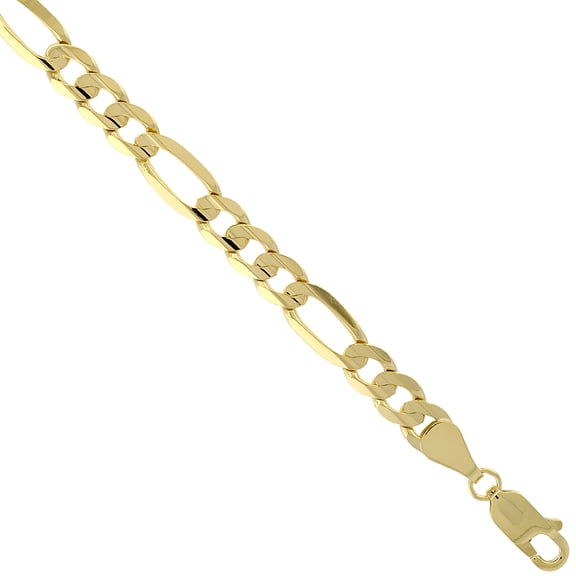 10k Solid Yellow Italian Gold Concave Figaro Chain Link Necklace 5.4mm Cadena de Oro 22"