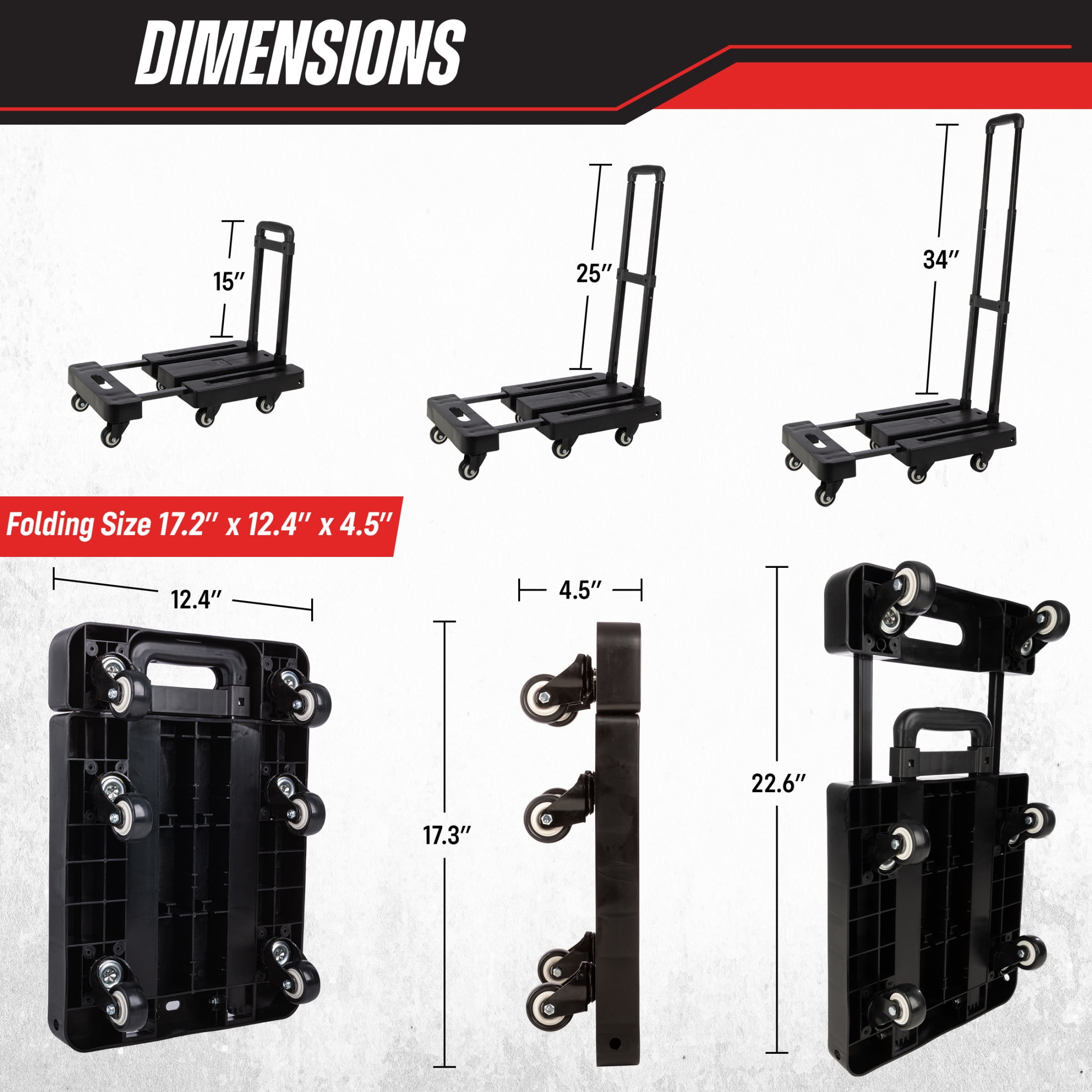 Stalwart Folding Hand Truck Dolly Cart with Wheels and 500lb Capacity