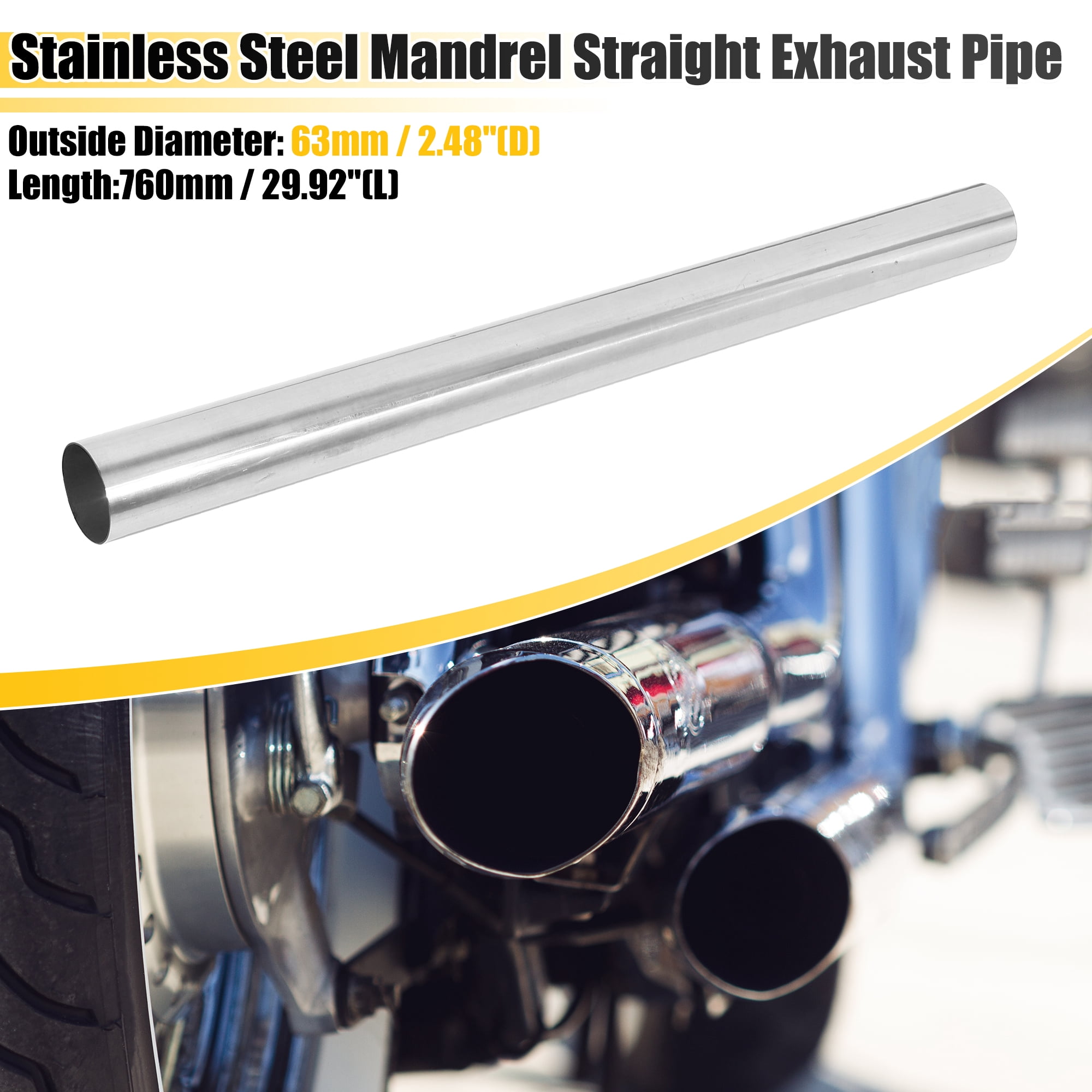 Unique Bargains Straight DIY Custom Mandrel Exhaust Pipe Tube Pipe T304 Stainless Steel Universal 2.5"OD-Straight-30"