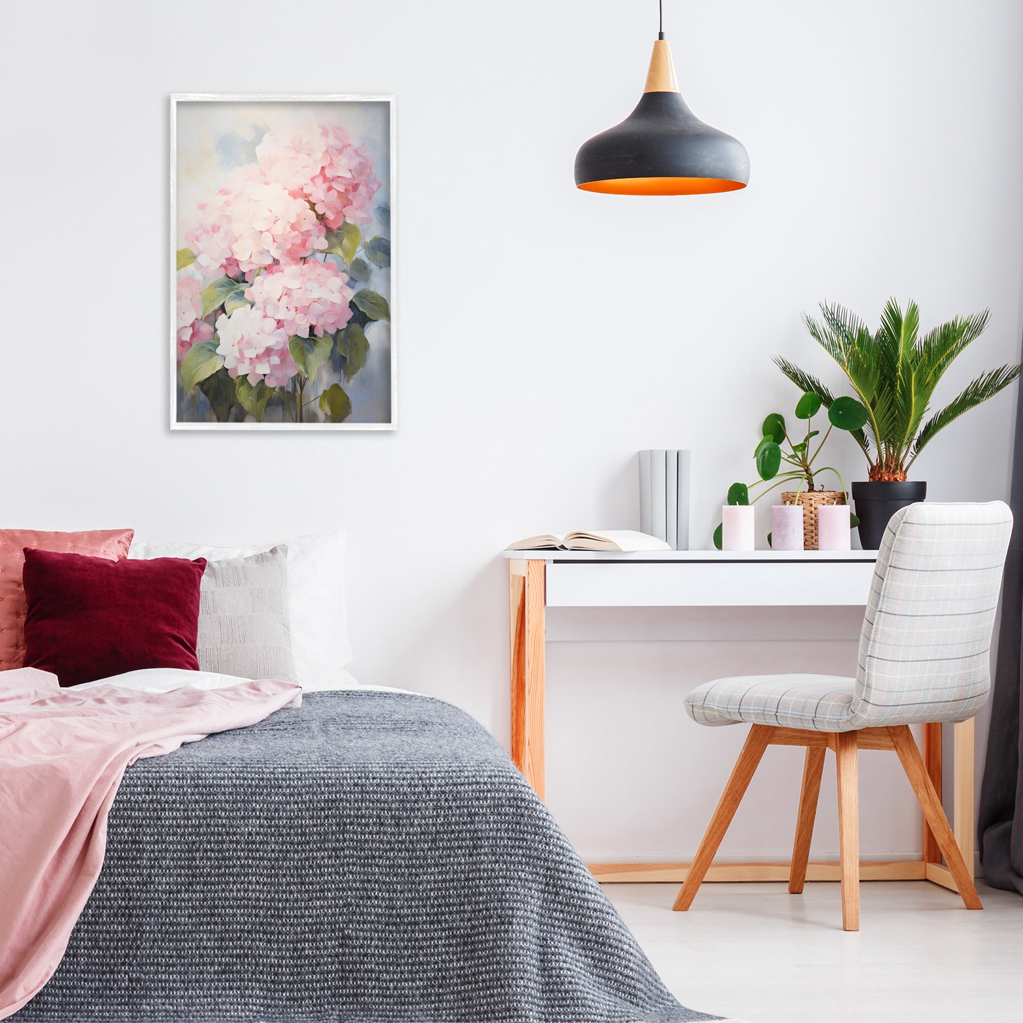 Stupell Industries Pale Pink Hydrangea Botanical & Floral Painting White Framed Art Print Wall Art, 20 x 30