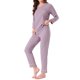 thumbnail image 4 of INSPIRAR CHIC Pijamas de Algodón para Mujeres, Conjuntos de Ropa de Dormir de Manga Larga con Pantalones y Bolsillos, Talla XL, Color Púrpura, 4 of 6