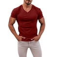 thumbnail image 2 of Men's Outdoor Solid V-Neck T-Shirt Casual Quick-Dry Breathable Moisture-Wicking Short-Sleeve Summer Active Tops,Wine,XL, 2 of 5