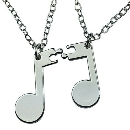 Art Attack Silvertone Eighth Quarter Note Music Symbol BFF Best Friends Forever Pendant Necklace Gift (Best Friends In Japanese Symbols)