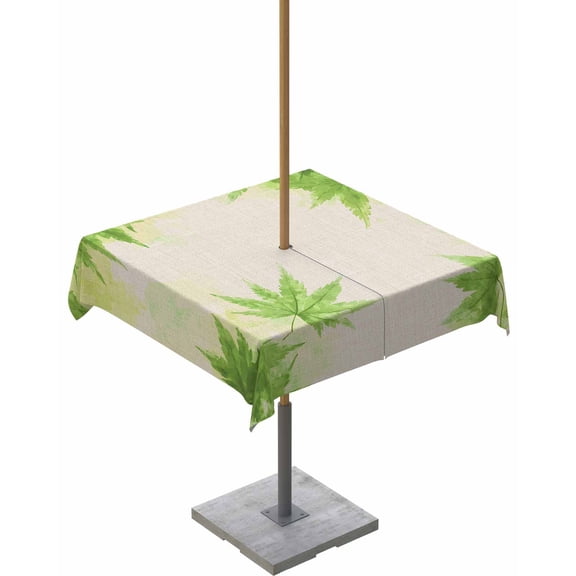 Fsddascl Spring Green Leaves Outdoor Tablecloth - 60x60 Inch Square Dining Table Cover, Beige Retro Country Botanical Farm Waterproof Outdoor Table Cloth with Umbrella Hole & Zipper for Picnic/Patio