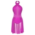 thumbnail image 3 of IEFIEL Womens Chiffon Rhinestones Lyrical Ballet Dance Leotard Halter Sleeveless Flowy Skirted Leotard Contemporary Dancewear Hot Pink XL, 3 of 7