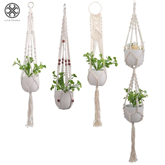 Luxtrada Indoor Outdoor Hanging Plant Holder Hanging Planter Stand Flower Pots Plant Hanger Cotton Yarn With Bead / Twist Knit
