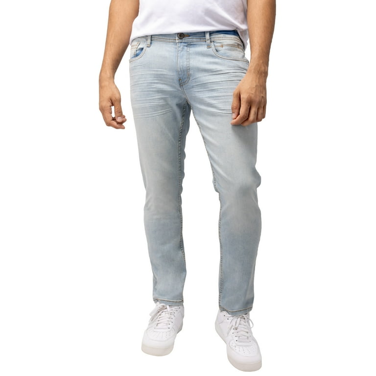 CULTURA AZURE Mens Slim Fit Denim Jeans, Light Blue, 34X30