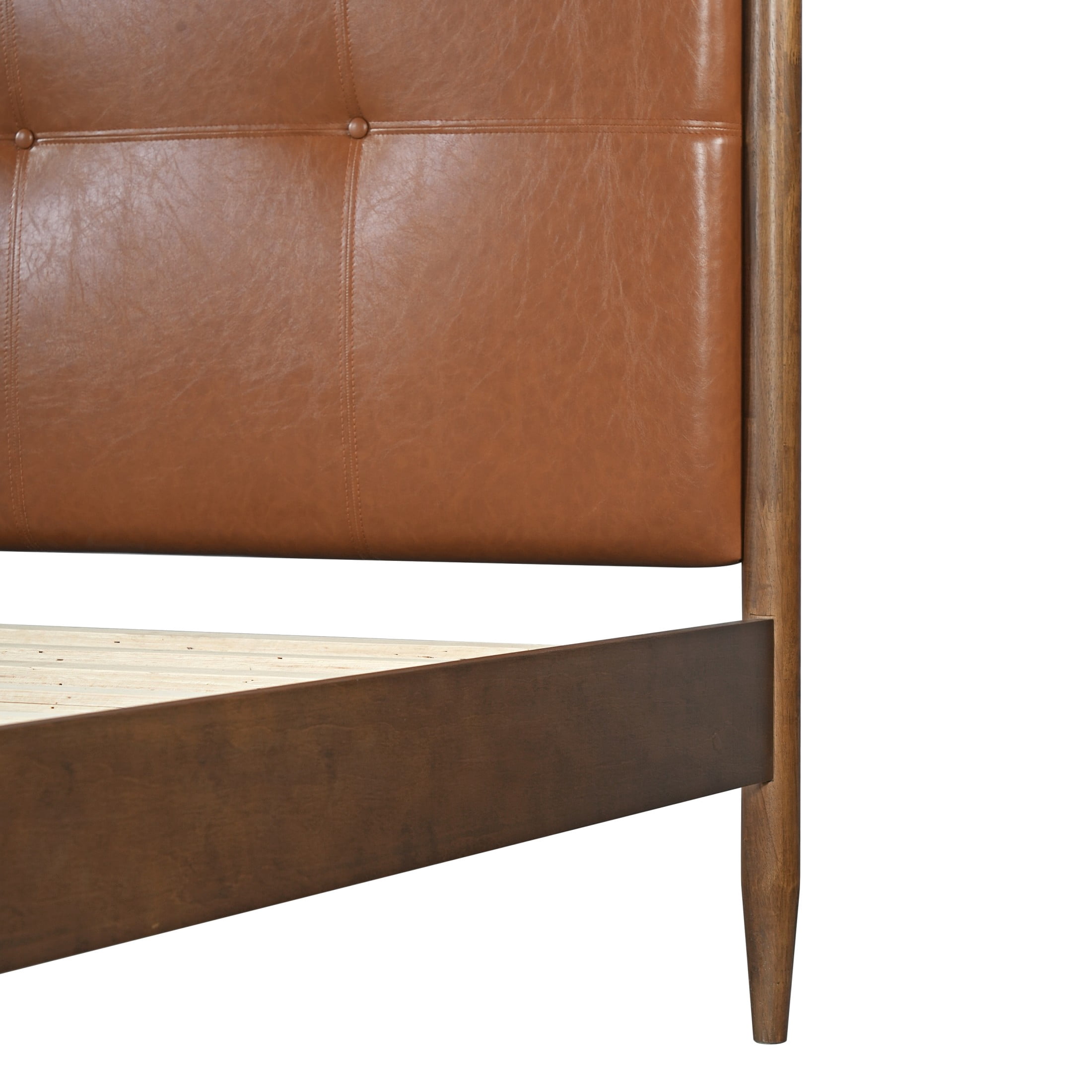 Christopher Knight Home Mid-Century King PU Upholstered Platform Bed with Tufted Headboard, Brown