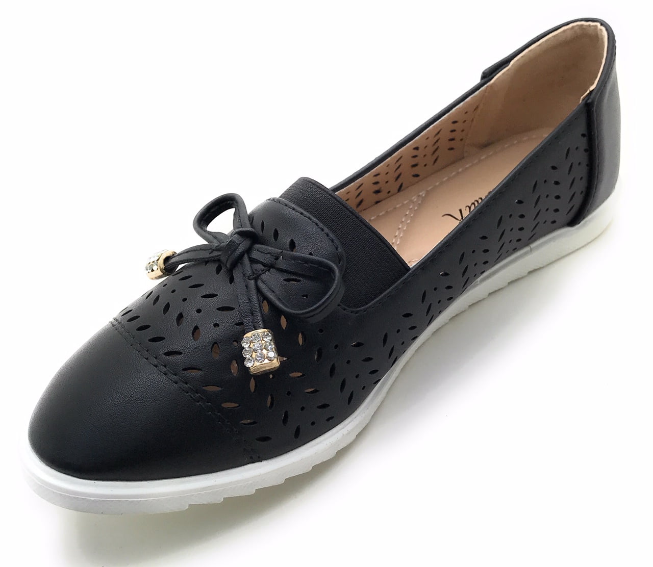 Victoria K Laser Cut Detail With Bow Tie And Gold Tipping Slip Ons (Women)