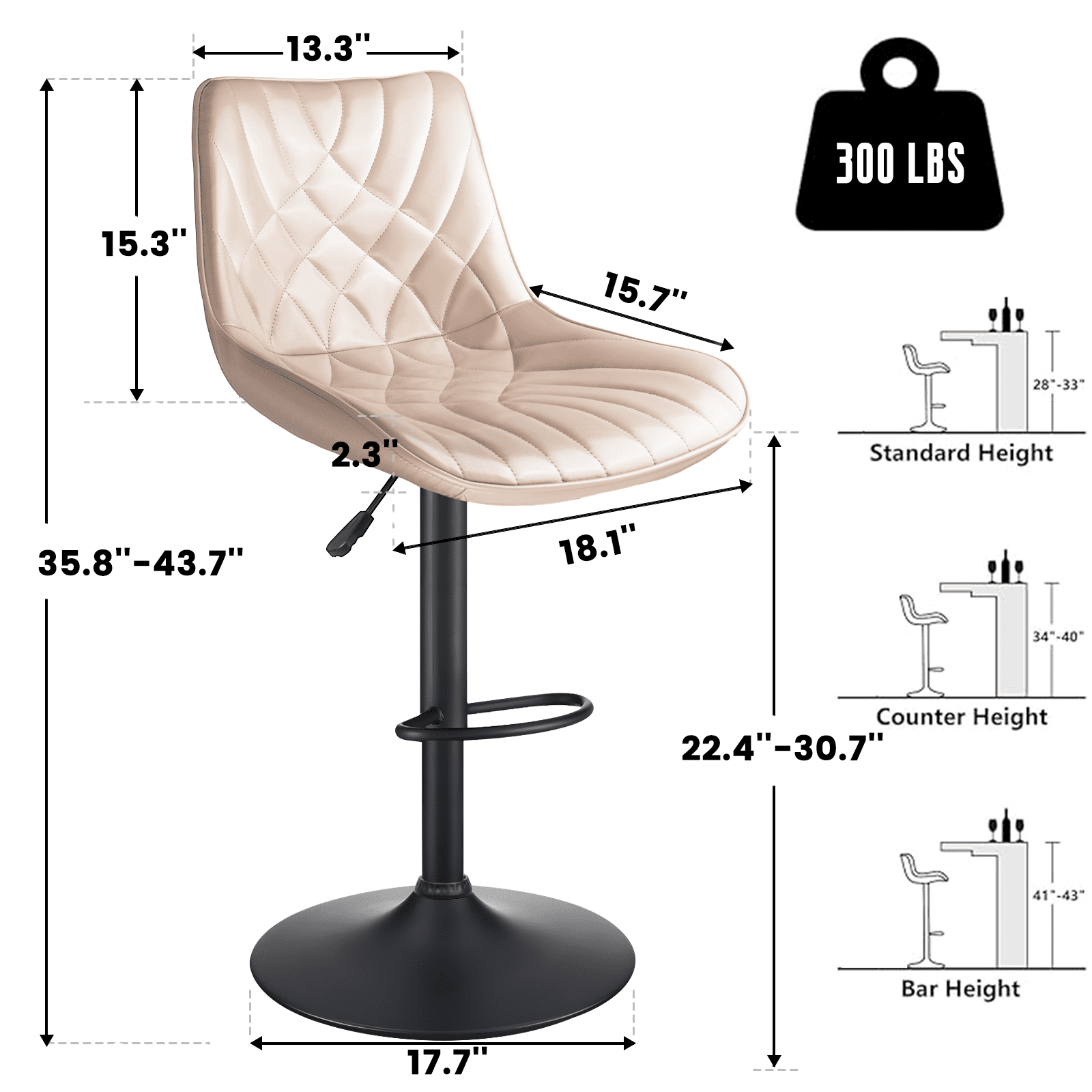 Waleaf Modern Bar Stools Set of 4, PU Leather Height Adjustable Swivel Barstools with Back