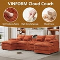 thumbnail image 4 of Vinform 124" U Shaped Cloud Couch Sectional with USB Charging, Hidden Storage, Cup Holders & Double Chaise, Orange, 4 of 7