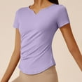 thumbnail image 3 of Fanxing Yoga Tops Womens Summer Short Sleeve T Shirts Workout Crop Tops Slim Fitness Sports Running Gym Tees Purple,M, 3 of 8