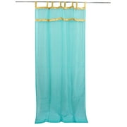 Mogul 2 Moroccan Curtains Organza Turquoise Golden Border Sheer Drapes Window Panel (Length: 108")