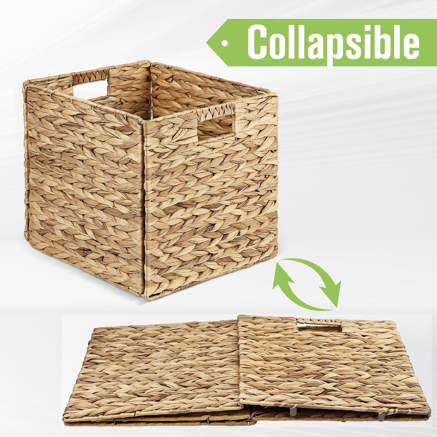 Garnen Wicker Basket 12" x 12",  Woven Storage Basket for Shelves with Handles, Large Foldable Cube Storage Basket Bins