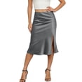thumbnail image 2 of Hesxuno Women Satin Midi Skirts High Waist Slit A Line Skirt Elegant Fishtail Solid Skirts Wedding Event Comfortable Skirts Gray L, 2 of 6